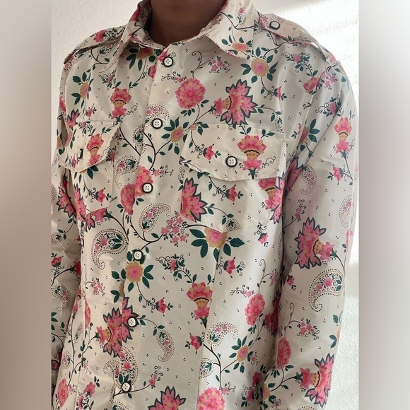 House of Aama Mens 100% Silk Paisley Floral Button Up Western Shirt Small New - Picture 1 of 9